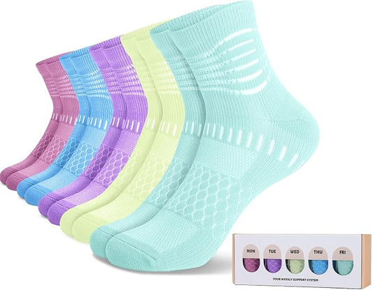 IRAMY Ankle Compression Socks for Women Men Plantar Fasciitis Relief 3/5 Pairs Cushioned Athletic Running Socks