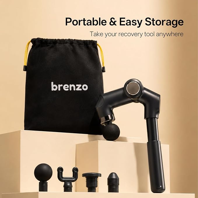brenzo Massage Gun with Extended Handle, Cordless Full Body Massager | 6 Speeds, 10mm Amplitude, 3200 R/min, Multiple Massage Heads