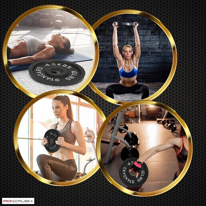 Iron Crush 4 Pack Cast Iron Olympic Weight Plates – Free Weights with 2-inch Hole - Hammertone Finish - for Strength Training & Home Gym