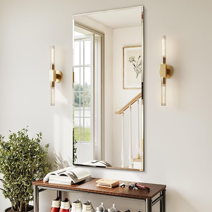 Frameless Bathroom Mirror 24"x48", Beveled Bathroom Mirror | 4mm Tempered Glass Shatterproof Wall Mount Mirrors for Entryway Vanity Bathroom Bedroom, Hangs Horizontally or Vertically