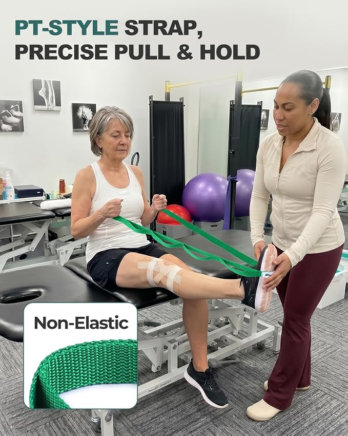 Trideer Stretching Strap with Loops & Leg Lifter, Non-Elastic PT-Style Physical Therapy Strap for Knee Replacement Rehab, Hamstring, Calf & Back Stretcher Mobility, Hip, Shoulder & Yoga