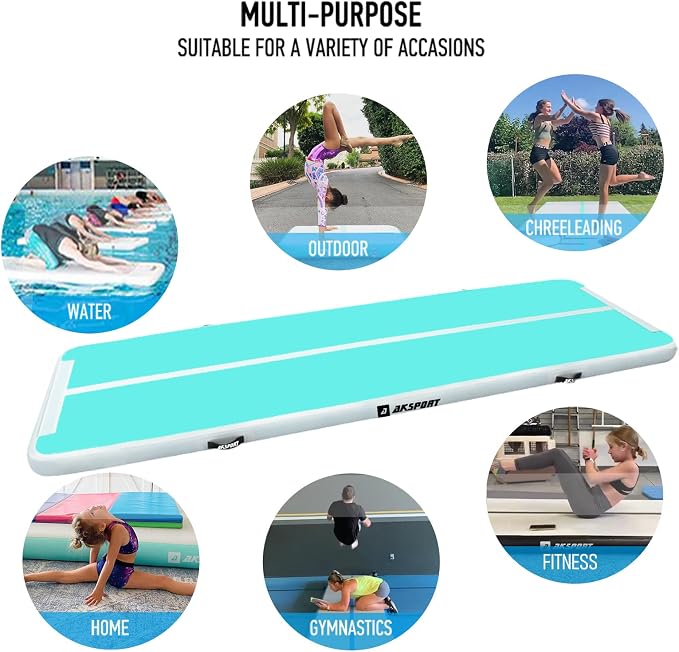 AKSPORT Gymnastics Air Mat Tumble Track Tumbling Mat Inflatable Floor Mats with Air Pump for Home Use/Tumble/Gym/Training/Cheerleading/Parkour/Beach/Park/Water