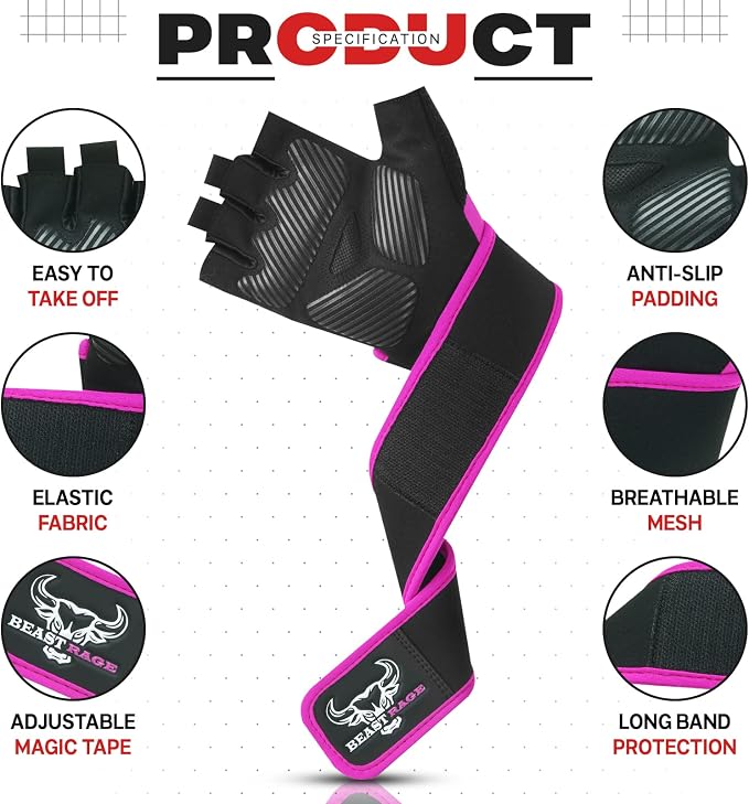 Padded Workout Gloves for Men, Long Wrist Straps Stabilize Adult Grip Weight Lifting Gloves with Powerlifting Support Gym, Exercise and Extra Pull ups Sturdy Palm