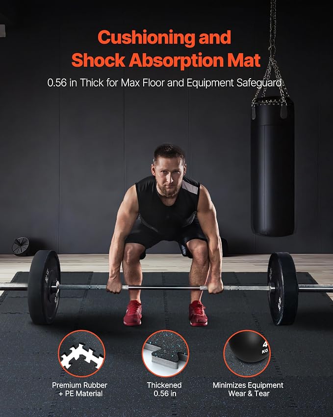 VEVOR 0.56Inch 100sq.ft 25 Tiles Gym Flooring for Home Gym, Rubber Top with High Density EVA Foam, 25 x 25In Gym Floor Exercise Equipment Mats, Interlocking Gym Mats, Puzzle Workout Mats, Black & Blue | Rubber Top with High Density EVA Foam, 25 x 25in ...
