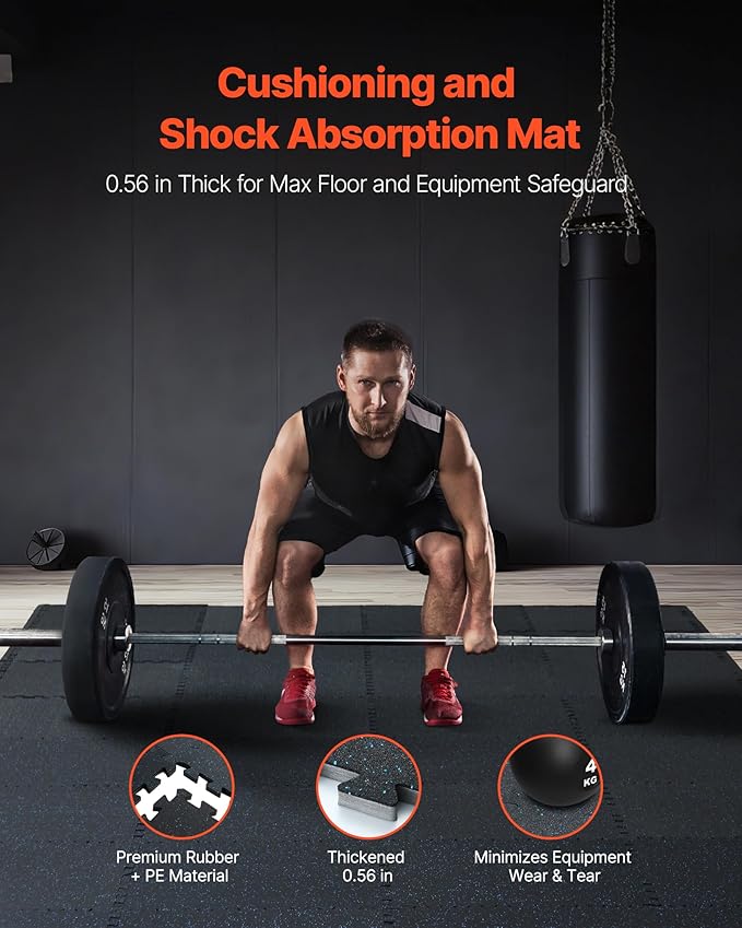VEVOR 0.56Inch 48sq.ft 12 Tiles Gym Flooring for Home Gym, Rubber Top with High Density EVA Foam, 25 x 25In Gym Floor Exercise Equipment Mats, Interlocking Gym Mats, Puzzle Workout Mats, Black & Blue
