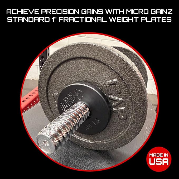 Micro Gainz Standard 1-Inch Center Hole Fractional 8 Piece Weight Plates with Bag, Designed for Standard 1-Inch Dumbbell & Barbell for Strength Training and Weight Lifting, Made in USA
