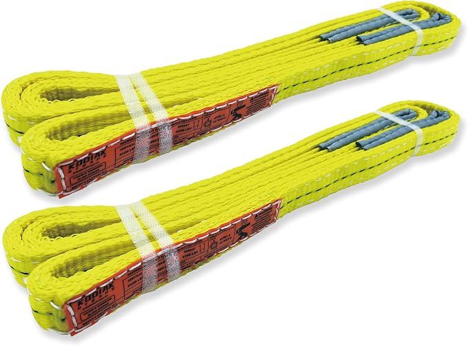 2-Ply Lifting Sling Straps 1”x 8ft - 3100lbs Vertical Capacity Heavy Duty Flat Eye Lift Sling, for Rigging Moving Towing Hoisting -2Pack - Kodiak Straps