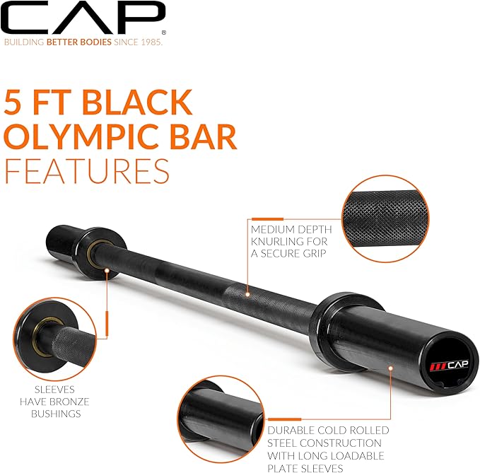 CAP Olympic Barbell - 5FT, 6FT, & 7FT Strength Training Weight Bars, Multiple Options