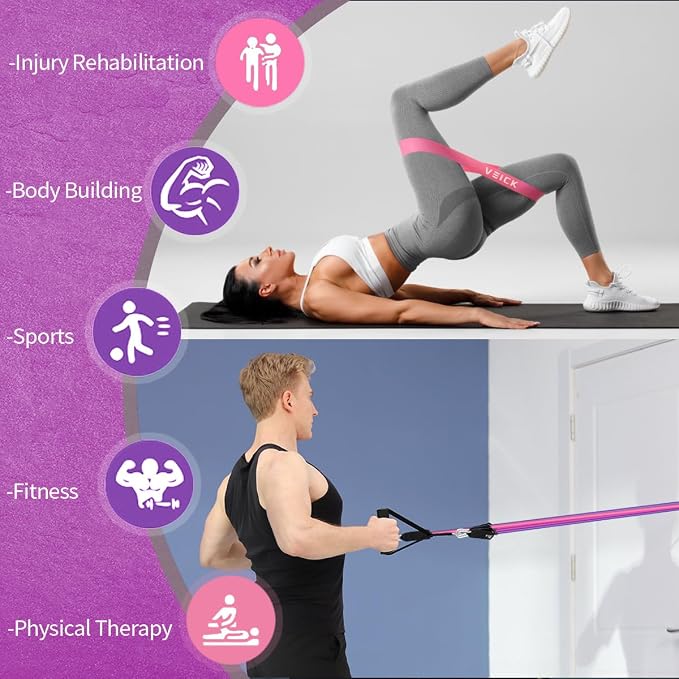 VEICK 10-150LBS Resistance Bands with Handles, Ankle Straps, Door Anchor | Accredited Lab Certified, 100% Natural Latex, Versatile for Yoga, Pilates, Strength, Home Gym