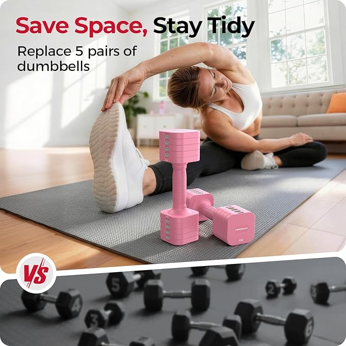 FEIERDUN DB3 5-in-1 Adjustable Dumbbell Set, 6LB/10LB Pair Adjustable Weights for Women at Home, Dual Locking Stable Hand Weights with TPU Soft Handle, Home Gym, Rehab, Pilates, Yoga, Strength Training