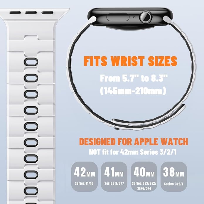 Bandletic Magnetic Silicone Watchband Compatible with All Apple Watch | Strong Magnet Sport Strap for iWatch Ultra 49mm Series 11-1 SE 46mm 45mm 44mm 42mm 41mm 40mm 38mm, Ideal for Men Women