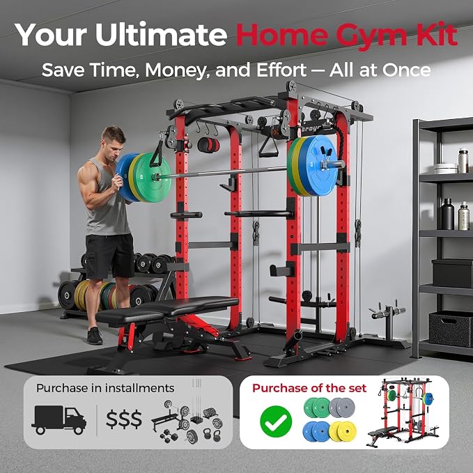 Sportsroyals Power Cage, 1600LBS Squat Rack with Cable Crossover System | Power Rack with LAT Pull Down System, Workout Cage with Pulley System for Fitness Home Gym Strength Training
