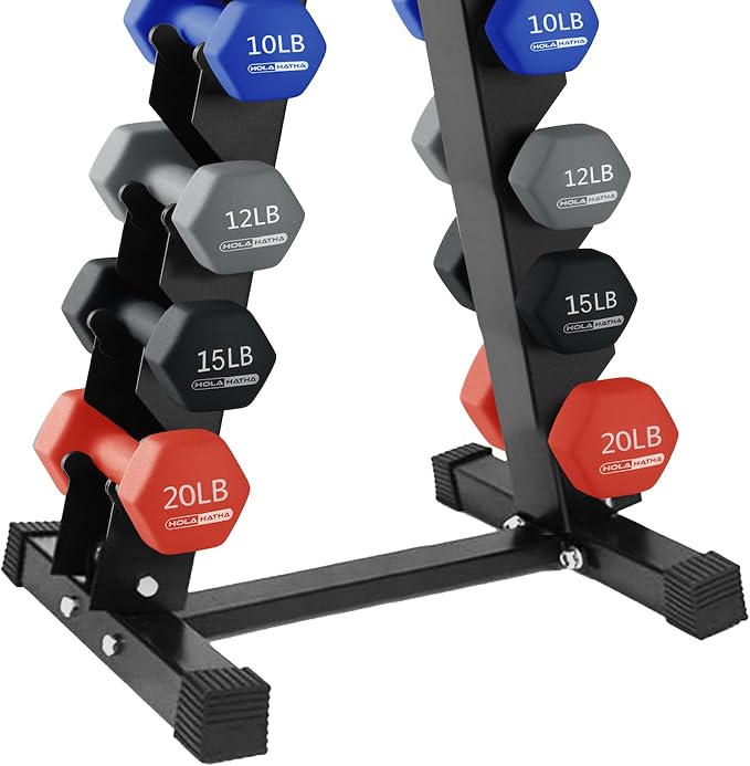 HolaHatha 1, 2 and 3 lb Neoprene Dumbbell Strength Training Weight Set with Rack