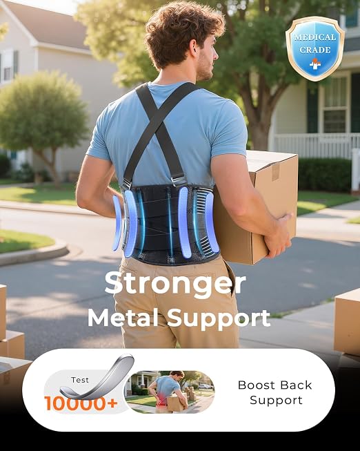 Ultra Breathable Work Back Brace for Men, Upgraded Medical-Grade Support | Lower Back Support Belt with Removable Suspenders - Pain Relief for Lifting, Warehouse, Construction, Moving, 3XL