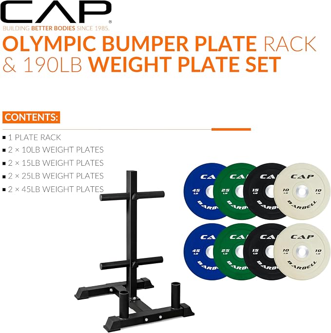 CAP 2-inch Olympic Bumper Plate Weight Set | 100-370 lbs | Multiple Colors | Storage Rack Optional