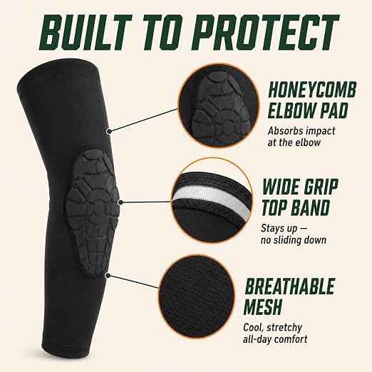 AceList Kids Youth Elbow Pads (Pair) - Honeycomb Padded Compression Arm Sleeves for Baseball, Softball, Volleyball & Basketball - Youth Elbow Guard for Boys & Girls Ages 5-15