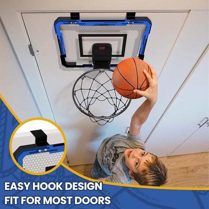 QDRAGON Mini Basketball Hoop with Scoreboard | Over The Door Indoor, with 3 Balls/Inflator/Breakaway Rim, Basketball Toy Gifts for Kids Adults, Suit for Bedroom/Office