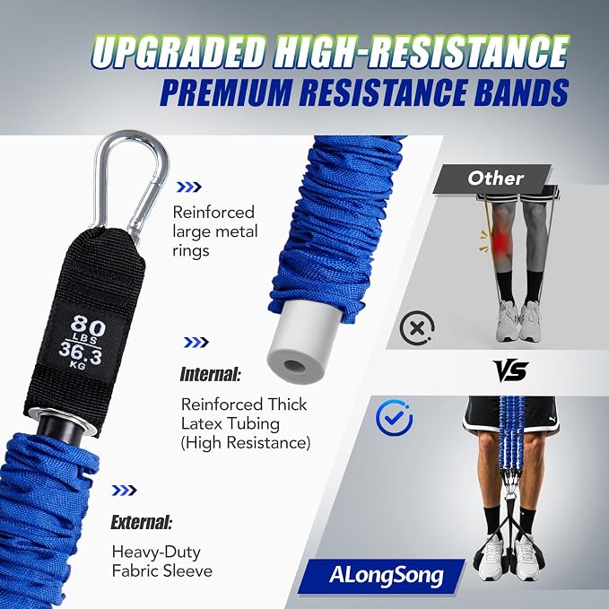 ALongSong Pull Up Assistance Bands with Foot Support Pedal - Upgraded Heavy Duty Resistance Bands Adjustable Weight/Height with 80Lbs Bands&Measured Strap for Strength Training Home Gym