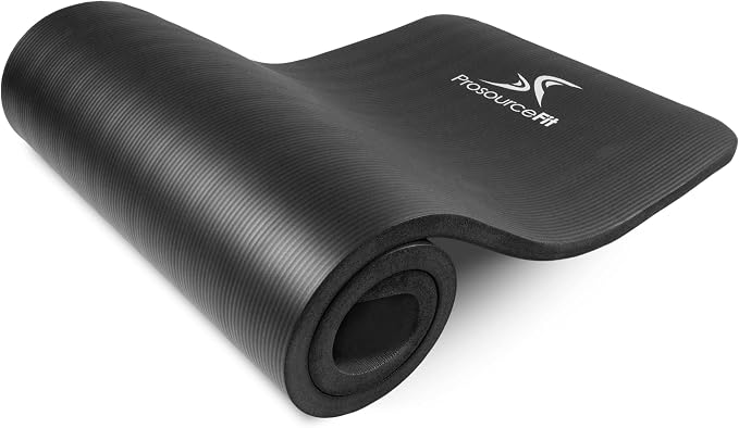 ProsourceFit Extra Thick Yoga and Pilates Mat 1/2” (13mm) or 1" (25mm), 71-inch Long High Density Exercise Mat with Comfort Foam and Carrying Strap