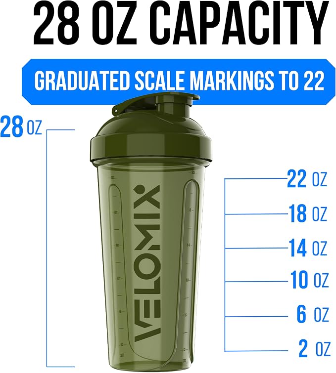 VELOMIX 2 Pack 28oz Protein Shaker Bottle for Protein Mixes, Green/Black | 2x Wire Whisk, Leak Proof Shaker Cups for Protein Shakes, Stackable, Dishwasher safe, BPA free, Pre Workout and Fitness ready