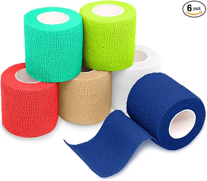 FriCARE Self Adhesive Bandage Wrap, Medical Tape in First Aid Kit | Elastic Cohesive Bandages for Sports/Vet/Wrist Ankle Wounds, 2 Inches X 5 Yards, Latex-free 6 Rolls, Neon Surge