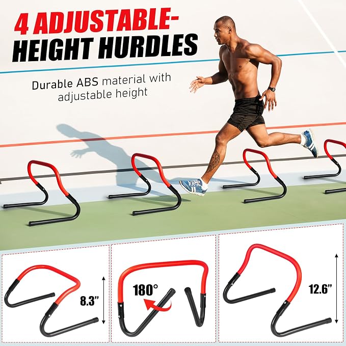 BORNEW 2 Pack Agility Ladder, Soccer Speed Training Equipment Set with Total 26 ft Agility Ladder, 12 Cones, 4 Adjustable Hurdles, Jump Rope, for Soccer, Basketball, Football, Kids, Youth, Adults