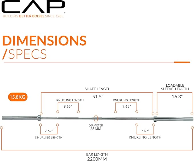 CAP Olympic Barbell, 7ft Strength Training Weight Bar, Multiple Options