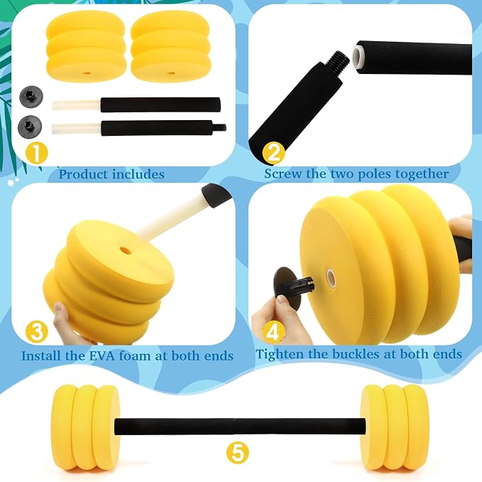 Soulchen Long Aquatic Exercise Dumbbells Pool Exercise Foam Water Weights Dumbbell Aquatic Pool Barbells with High Density EVA Foam for Swim Water Aerobics Workouts Loss