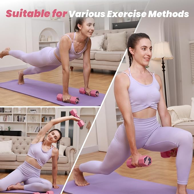 Zempox Hand Weights for Women at Home 2-5 lb Light Adjustable Dumbbells Set | Adjustable 2-5 lb(A Pair 4lb 6lb 8lb 10lb), 4-in-1 Design, TPU Soft Grip, Quick Weight Change, Compact for Home, Gym, Office