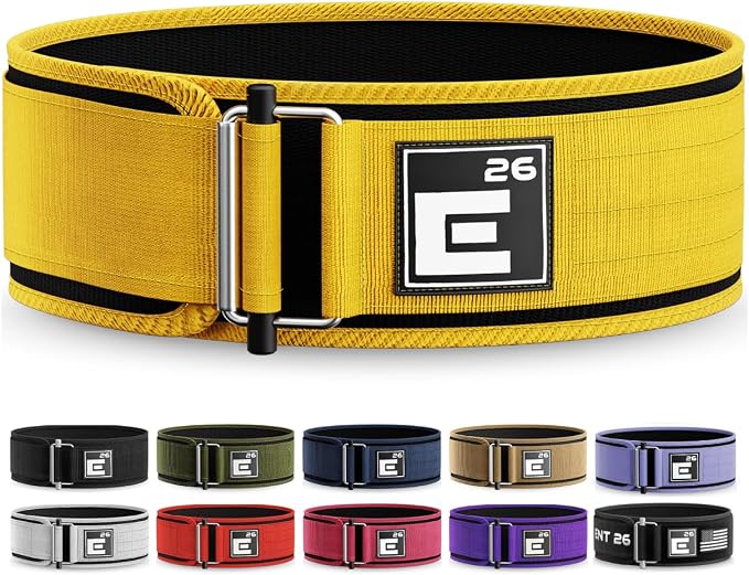 Element 26 Self-Locking Weight Lifting Belt | 4” Back Support for Gym, Powerlifting, Body Building, Cross Training, Men, Women, Deadlift, Squat, Quick Locking, Competition