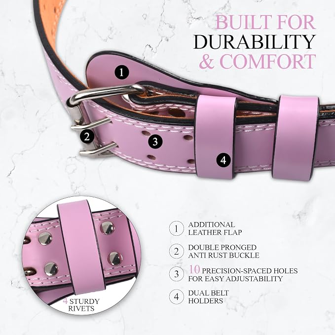 Leather Gym Fitness Belt, 4" & 6" Padded Lumbar Back Support, 10 Adjustable Holes for Weightlifting Powerlifting Bodybuilding Deadlift Squat Workout Strength Training
