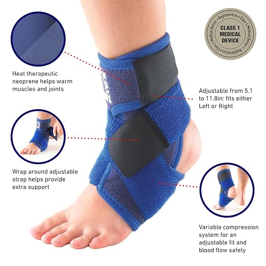 Neo-G Ankle Brace for Kids - Support for Juvenile Arthritis, Joint Pain, Ankle Injuries from Gymnastics, Basketball, Volleyball - Adjustable Compression - Class 1 Medical Device - One Size – Blue