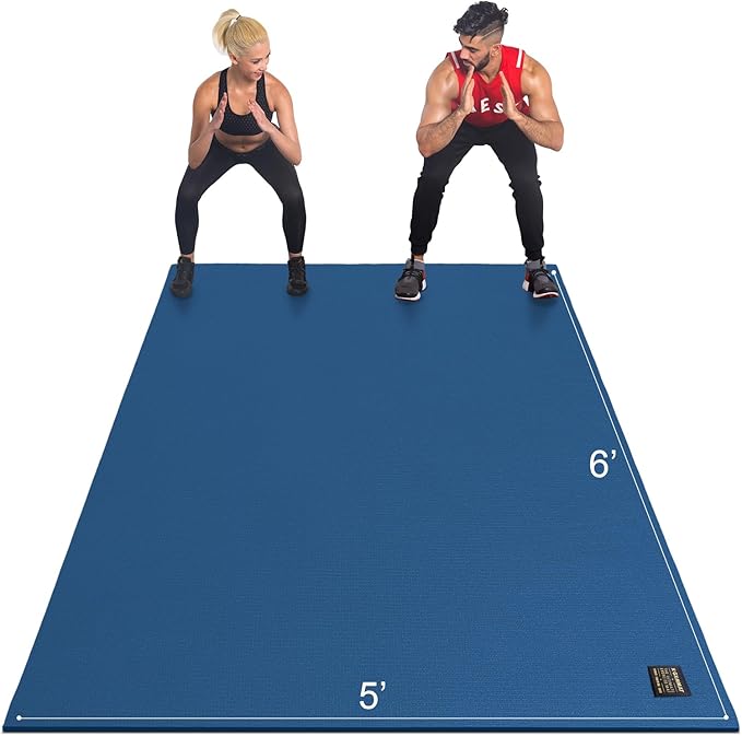 GXMMAT Large Exercise Mat 6'x4'/6'x5'/6'x6'(7mm), Thick Workout Mats for Home Gym Flooring, Extra Wide Non-Slip Durable Cardio Mat, Shoe Friendly, Perfect for Plyo, MMA, Jump Rope, Weights, Fitness