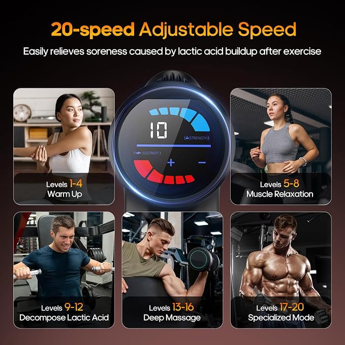 Massage Gun with Heat Massager Deep Tissue Muscle Massager Gifts for Men | Back Massager for Athletes for Pain Relief Percussion Handheld Massage Gun Birthday Gifts for Him 7Heads&Silent Carrying case