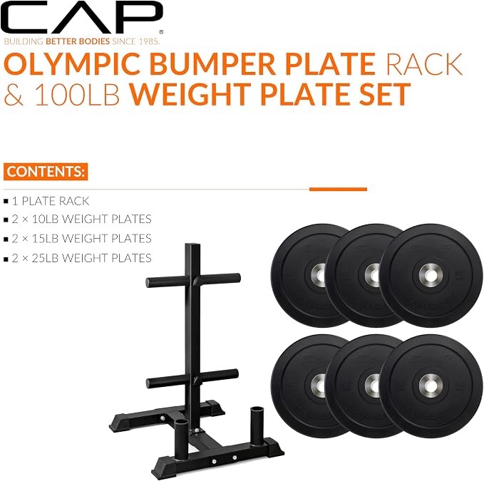 CAP 2-inch Olympic Bumper Plate Weight Set | 100-370 lbs | Multiple Colors | Storage Rack Optional