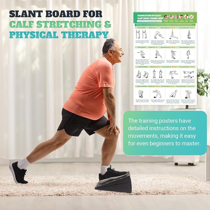 Squat Wedge Block, 960 LBS Weight Capacity, Slant Board for Calf Stretching | Training Poster & 5 Adjustable Angles, Non-Slip Yoga Foam Wedge for Exercise, Squat, Ankle Mobility, Knees & Physical Therapy