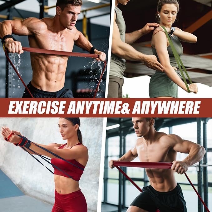 WHATAFIT Resistance Bands, Pull Up Assist Bands with Handles, Door Anchor | Natural Latex Rubber, Progressive Tension, Exercise Loop for Full-Body Fitness, Portable Gym Bag, Warm-Up & Stretch