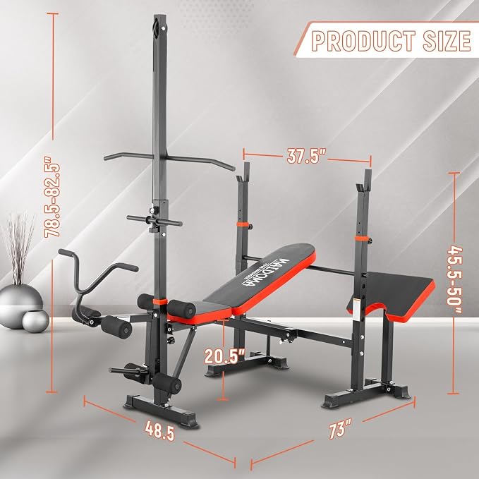 MAIDOMA 8 IN 1 Standard Weight Bench Set with Leg Extension and Leg Curl, Fast Folding & Adjustable Workout Bench for Home Gym,Adjustable Bench Press with Squat Rack.（US Stock）