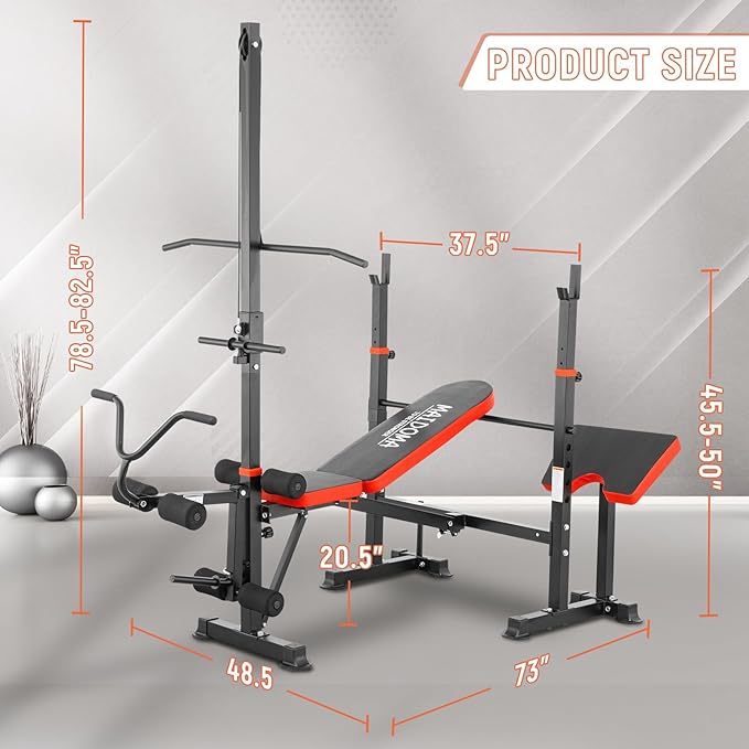 MAIDOMA Multi-Function 8 in 1 Foldable Weight Bench Set with Leg Extension | Foldable Bench Press with Rack, Adjustable Flat Incline Decline Workout Bench Set for Home Gym.（US Stock）