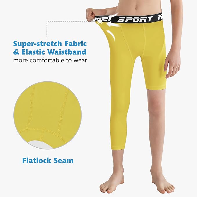 MIVEI One Leg Compression Tights Youth Boys Basketball Leg Sleeve | Kids Compression Pants Girls' Single Leg Tights 3/4 Leggings for Baseball Softball Soccer Running Football, Sports Base Layer