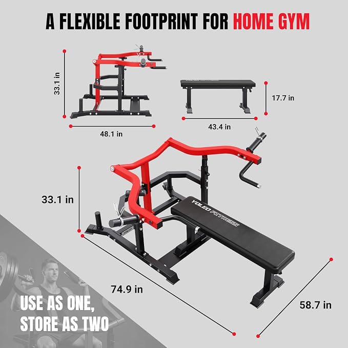 YOLEO 2-Piece Chest Press Machine & Flat Weight Bench, 1100LBS Home Gym Upper Body Machines with Independent Arms & Adjustable Flat Bench