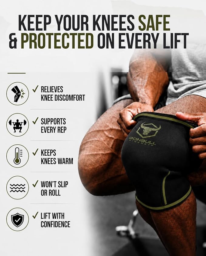 Iron Bull Strength Knee Sleeves 7mm (1 Pair) - Compression Brace & Knee Sleeve For Weightlifting, Powerlifting & Cross Training - Knee Support for Squats - Men & Women