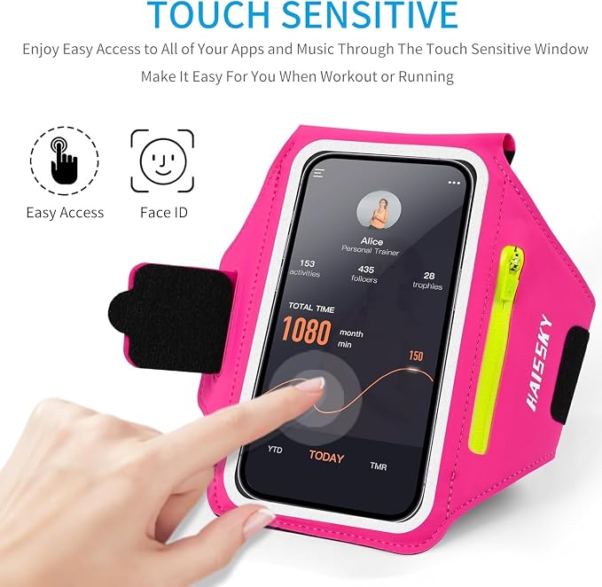 HAISSKY Water Resistant Gym Running Armband Phone Holder with Earphone Pocket Cell Phone Pouch Armband Case Adjustable Velcro