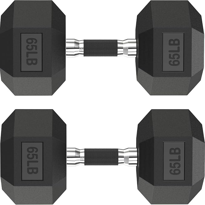 HANDBODE Rubber Encased Hex Dumbbell Pair, 2.5-65 lb | Non-Slip Handle Design for Secure & Comfortable Grip, Hand Weights for Strength Training, Fitness & Home Gym