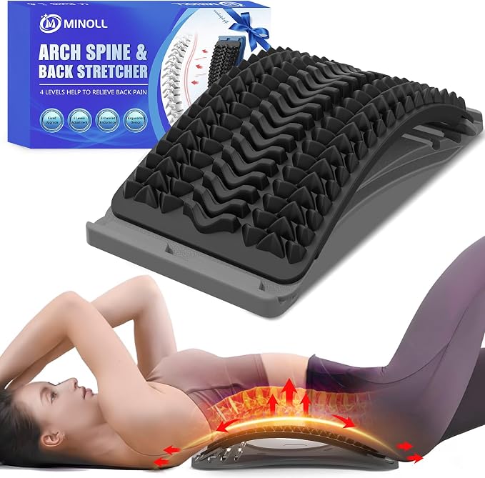 Back Stretcher for Lower Back Pain Relief, Multiple Level Adjustable Arch Lumbar Back Cracker Board, Back Cracking Device, Back Massager for Scoliosis, Spine Decompression Support