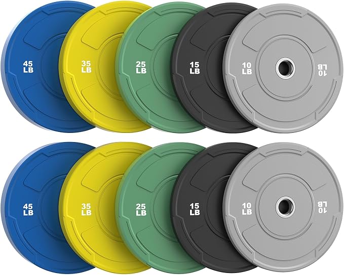 Sportsroyals 2-Inch Olympic Bumper Plates, Color Virgin Rubber Weight Plates Set for Strength Training, Durable Low Bounce Barbell Plates for Home Gym, 5-350LB