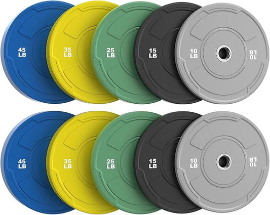 Sportsroyals 2-Inch Olympic Bumper Plates, Color Virgin Rubber Weight Plates Set for Strength Training, Durable Low Bounce Barbell Plates for Home Gym, 5-350LB