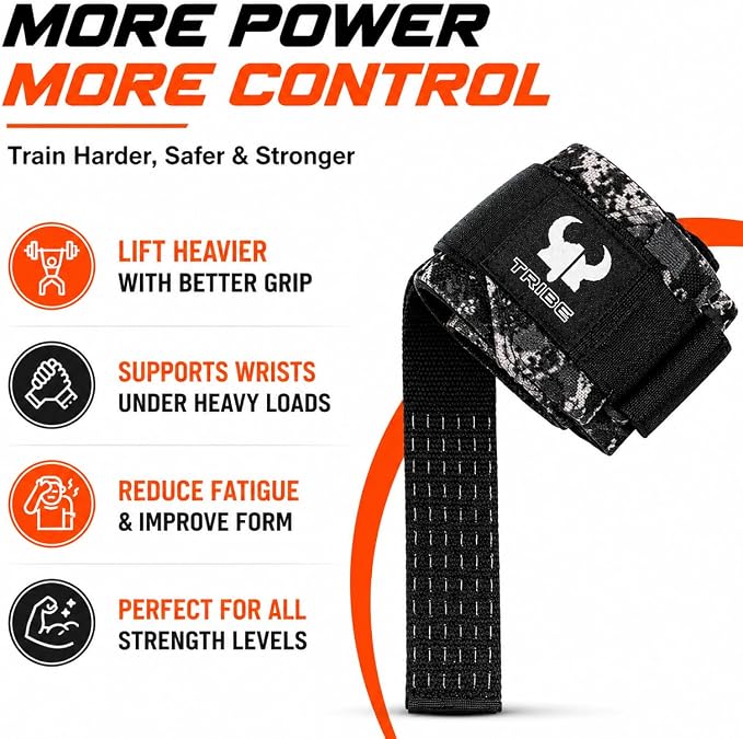 2-in-1 Heavy Duty Lifting Straps and Wrist Wraps, 18 Inch Non-Slip Grip