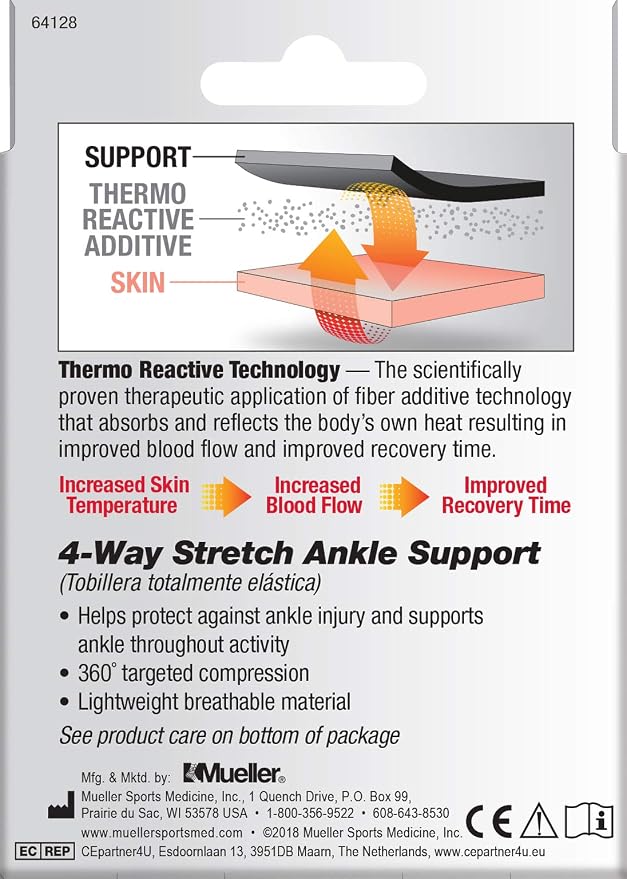 Mueller Sports Medicine FIR 4-Way Ankle Support Sleeve, Ankle Pain Relief Support for Men and Women, Ideal for Sprains, Strains, Arthritis, Black/Blue