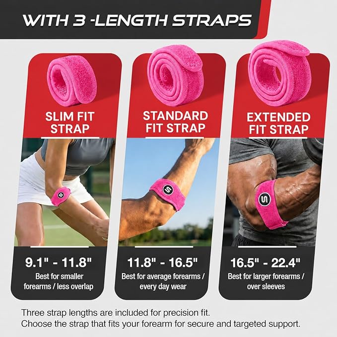Sleeve Stars Tennis Elbow Brace for Men & Women, Elbow Brace for Tendonitis, Tennis Elbow Strap, Golfers Elbow Brace, Elbow Support Wrap for Tennis Elbow Relief, Fits 9"-23" (Single/Hot Pink)